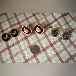 Vintage-Style Gold Tone Earring Set | Butterfly, Cameo & Faux Pearl | 3 Pairs